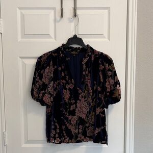 Sugarlips Black and Pink Floral Velvet Blouse